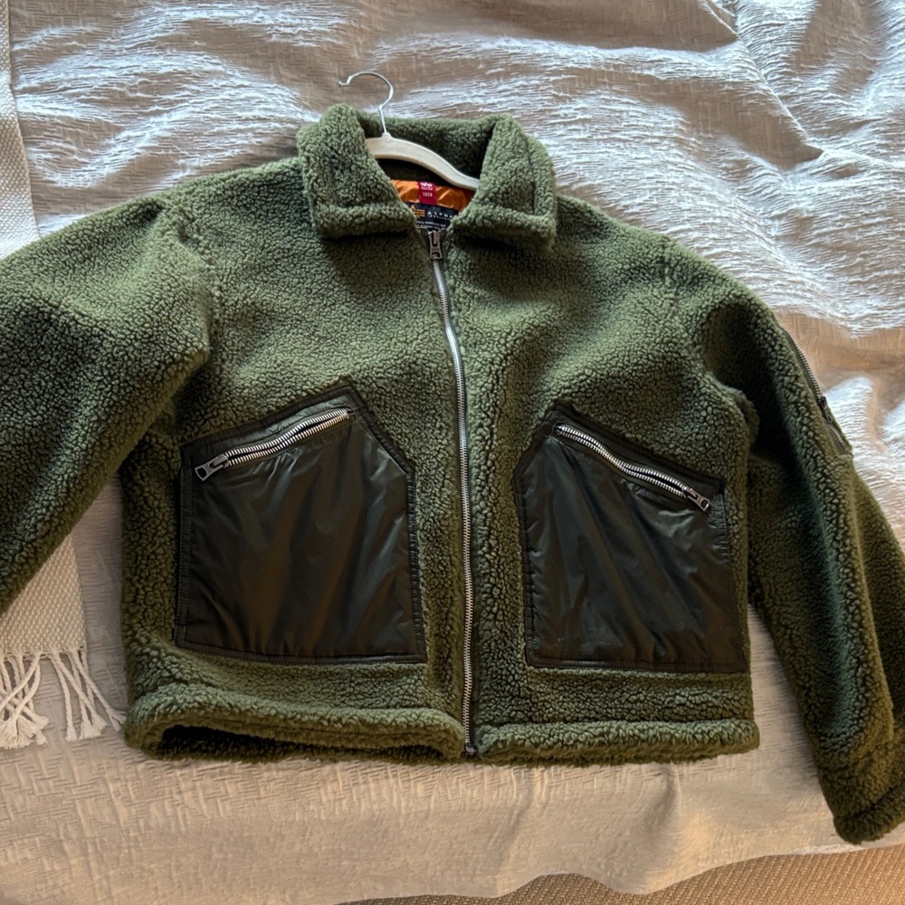 Alpha Industries Olive Sherpa Jacket with Orange Lining